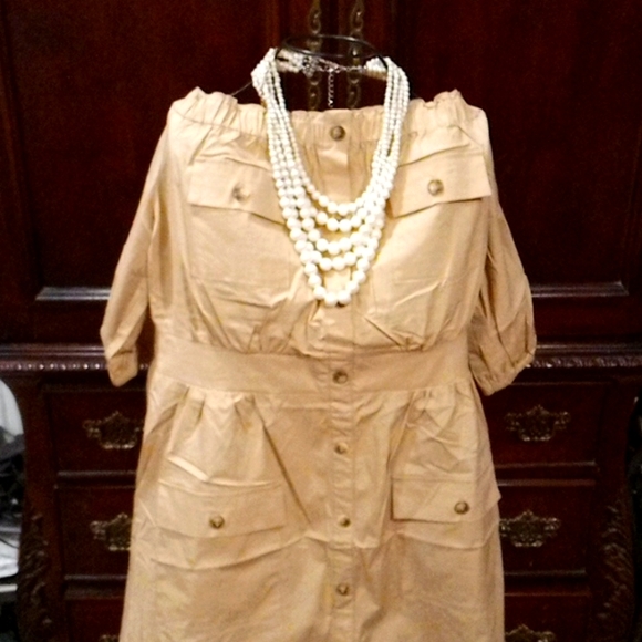 Gabrielle Union Khaki Off Shoulder Dress - Picture 1 of 6